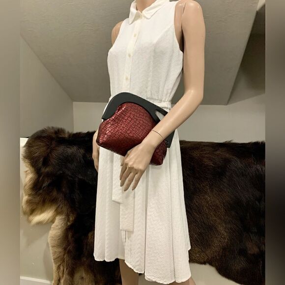 Handmade Genuine Embossed Leather Wooden Frame Hand Clutch/Crossbody/Evening Bag - Picture 12 of 16